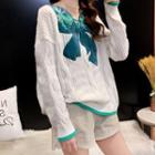 Bow Embroidered Sweater White - One Size