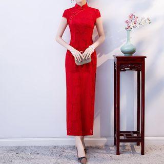 Lace Cap-sleeve Maxi Cheongsam