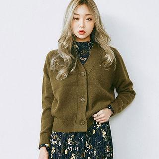 Buttoned Wool Blend Furry Cardigan