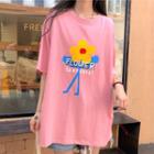 Loose-fit Short Sleeve Flower Printed T-shirt
