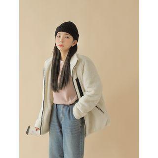 Contrast-pocket Zipped Faux-shearling Jacket