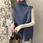 Turtleneck Knit Vest / Long-sleeve Midi Knit Dress