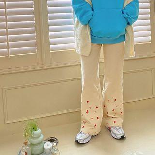 Flower Embroidered Boot-cut Pants
