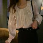Long-sleeve Shirred Blouse Cream - One Size