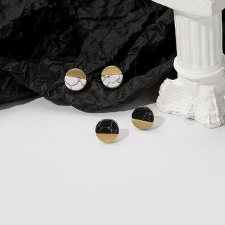 Marble Alloy Panel Disc Earring E26172 - 1 Pair - Black - One Size