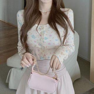 Long-sleeve Print T-shirt / A-line Skirt