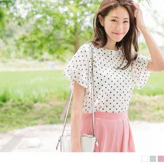 Layered Bell Sleeve Dotted Print Top