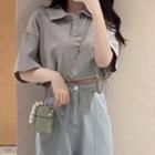 Short-sleeve Collared Cropped T-shirt / Wide Leg Jeans / Set
