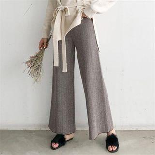 Herringbone Knit Bell-bottom Pants