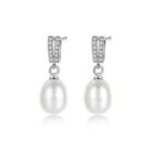 Sterling Silver Classic Simple White Freshwater Pearl Earrings With Cubic Zirconia Silver - One Size