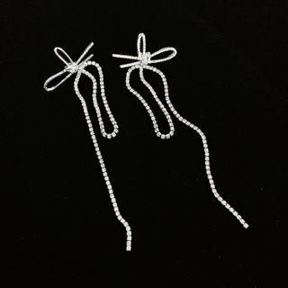 Knot Rhinestone Dangle Earring 1 Pair - Silver - One Size