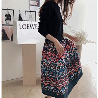 Mock Tow-piece Pattern-hem Dress One Size