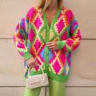 Long Sleeve V-neck Printed Loose-fit Cardigan