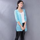 3/4-sleeve Perforated Knit Cardigan