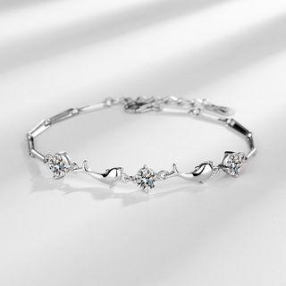 Rhinestone Dolphin Bracelet Silver - One Size