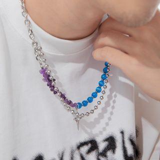 Star Pendant Faux Crystal Layered Alloy Necklace Silver & Blue & Purple - One Size