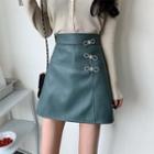 Ribbon Faux Leather A-line Skirt