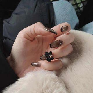 Bow Faux Nail Tips Z040 - Transparent Black - One Size
