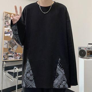 Long-sleeve Paisley Print Panel T-shirt