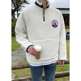 Embroidered Sherpa-fleece Anorak Pullover