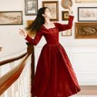 Square Long-sleeve Midi A-line Dress