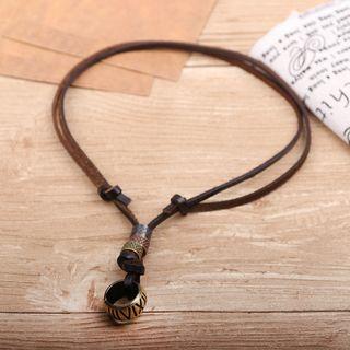 Alloy Ring Pendant Genuine Leather Necklace As Shown In Figure - One Size