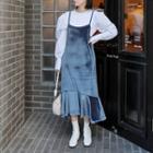 Spaghetti-strap Velvet Ruffle Dress