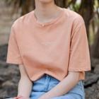 Short-sleeve Lettering T-shirt Light Tangerine - One Size