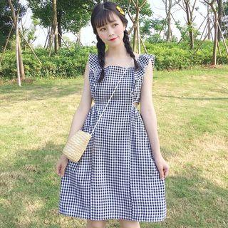 Ruffle-trim Gingham Sleeveless A-line Dress