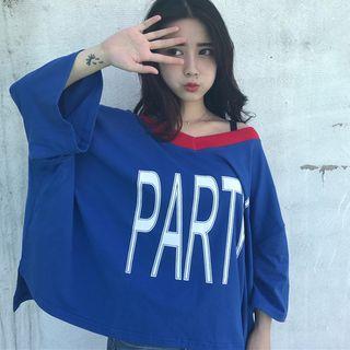 Color Block Lettering 3/4-sleeve T-shirt