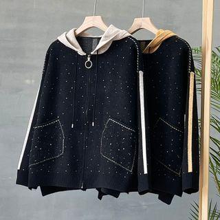 Dotted Hooded Knit Zip-up Jacket