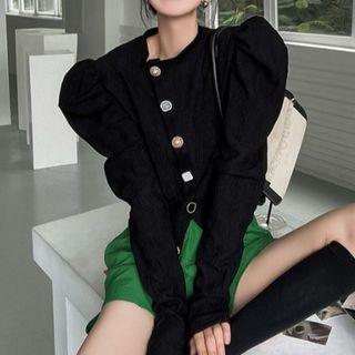 Puff-sleeve Shirred Asymmetrical Blouse