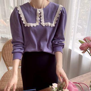 Lace-trim Wide-collar Sweatshirt