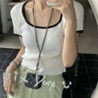 Short-sleeve Square Neck Contrast Trim Top