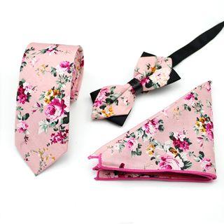 Set Of 3: Printed Neck Tie + Bow Tie + Pocket Square Mz-01 - One Size
