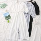 Set: Tie-hem Plain Shirt + Sleeveless Playsuit