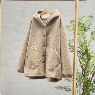 Hooded Faux Shearling Jacket Khaki - One Size