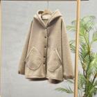 Hooded Faux Shearling Jacket Khaki - One Size