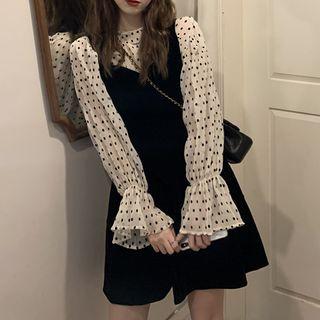 Dotted Blouse / Pinafore Mini A-line Dress