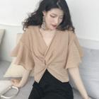 Elbow-sleeve Front-knot Blouse