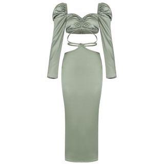 Puff-sleeve Cutout A-line Cocktail Dress