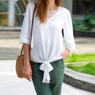 Tie-front Elbow-sleeve Top
