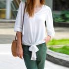 Tie-front Elbow-sleeve Top