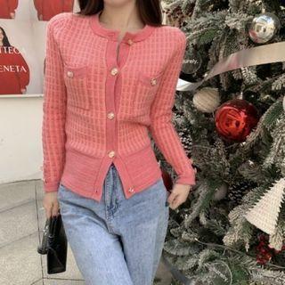 Waffle Knit Button-up Jacket Pink - One Size