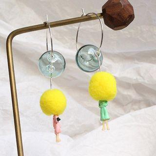 Miniature Human Bobble & Glass Ball Dangle Earring As Shown In Figure - One Size