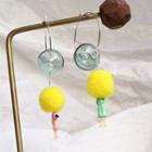 Miniature Human Bobble & Glass Ball Dangle Earring As Shown In Figure - One Size