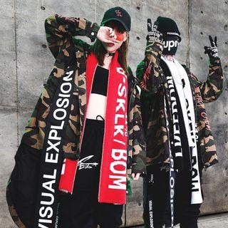 Lettering Camo Hooded Zip Jacket