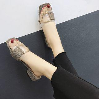 Rhinestone Buckle Low Heel Sandals