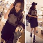 Short-sleeve Fringed Mini T-shirt Dress