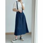 Denim Suspender Midi A-line Skirt